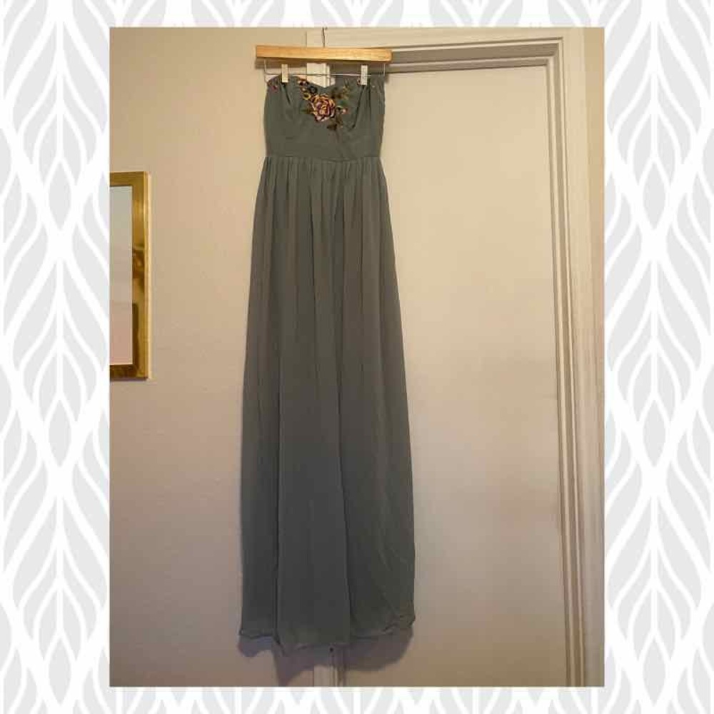 Embroidered strapless formal maxi dress